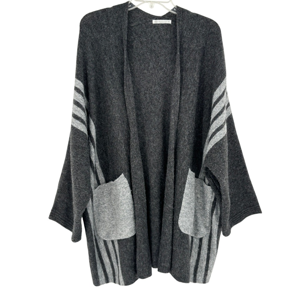 Veveret Open Front Cardigan Charcoal Gray Cozy Minimalist Layering Womens S/M